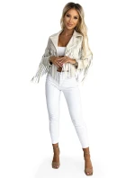 model 21210354 Krátká bunda s třásněmi z měkké ekokůže béžová - numoco basic