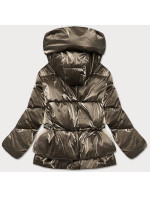 Tmavě zlatá krátká metalická dámská zimní bunda puffer (OMDL-022)
