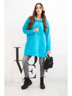 Zateplená mikina s rozparky na bocích tyrkysová