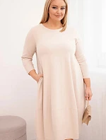 Dámská bavlněná šaty Plus Size s ohrnovacími rukávy a kapsami béžová