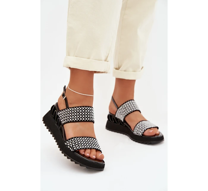 Kožené semišové sandály s ozdobou D&A model 22028024 černé - S.Barski