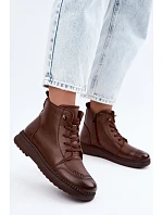 Dámské kožené zateplené boty model 22556924 hnědé - VINCEZA