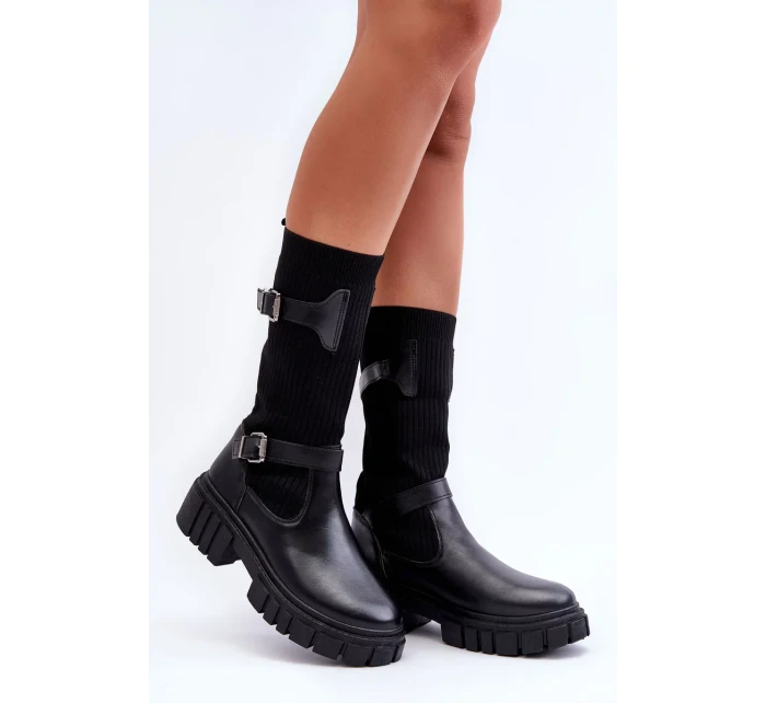 Dámské kotníkové boty s punčochou černé Abroze