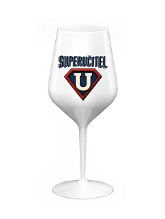 SUPERUČITEL (ZNAK) - bílá nerozbitná sklenice na víno 470 ml