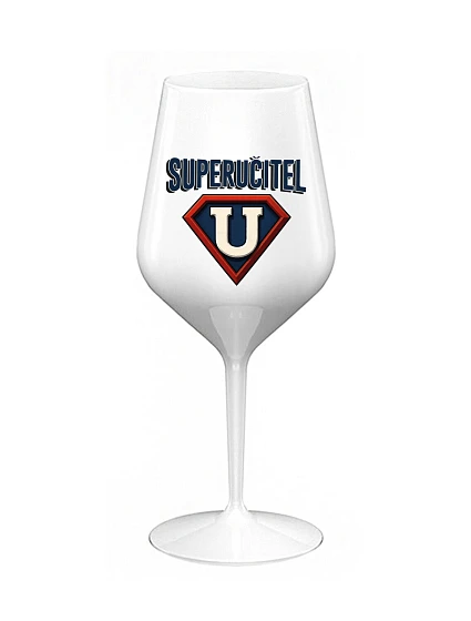 SUPERUČITEL (ZNAK) - bílá nerozbitná sklenice na víno 470 ml
