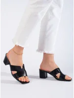 Pěkné dámské černé nazouváky na širokém podpatku Pěkné dámské černé nazouváky na širokém podpatku