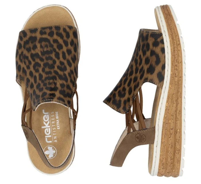 Dámské sandály na platformě s leopardím vzorem v béžové barvě Rieker 62741-90