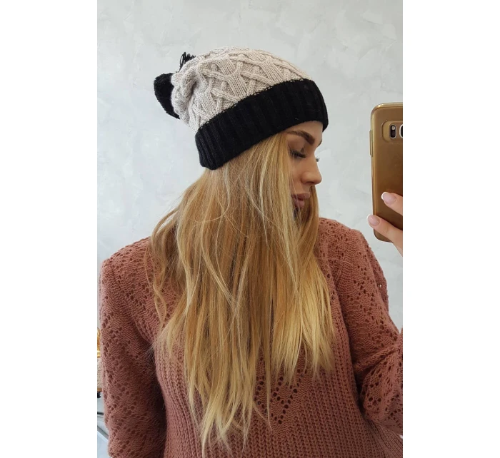 Bibiana fleecová čepice K264 černá+béžová Bibiana fleecová čepice K264 černá+béžová