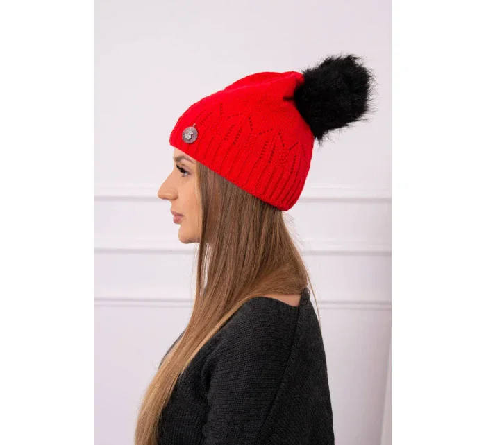Dámská čepice s bambulí Judith K347 červená