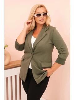 Dámská viskózová blazer Plus Size s dlouhým rukávem a límcem khaki