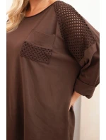 Dámská plus size bavlněná blůza s potiskem hnědá Dámská plus size bavlněná blůza s potiskem hnědá