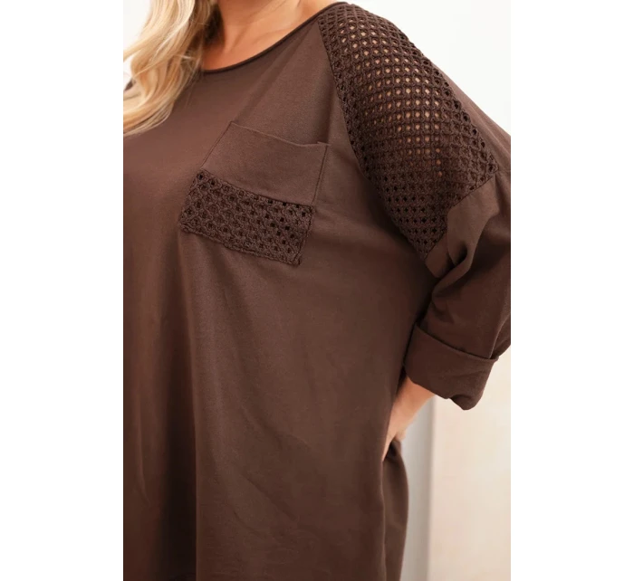 Dámská plus size bavlněná blůza s potiskem hnědá Dámská plus size bavlněná blůza s potiskem hnědá