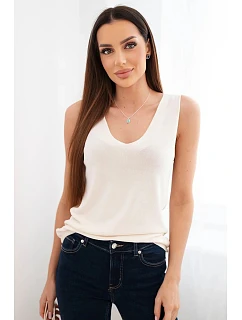 Dámská viskózová halenka bez rukávů s výstřihem do V béžová