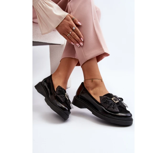 Dámské lakované mokasíny s mašlí Laura Messi 2786 černé