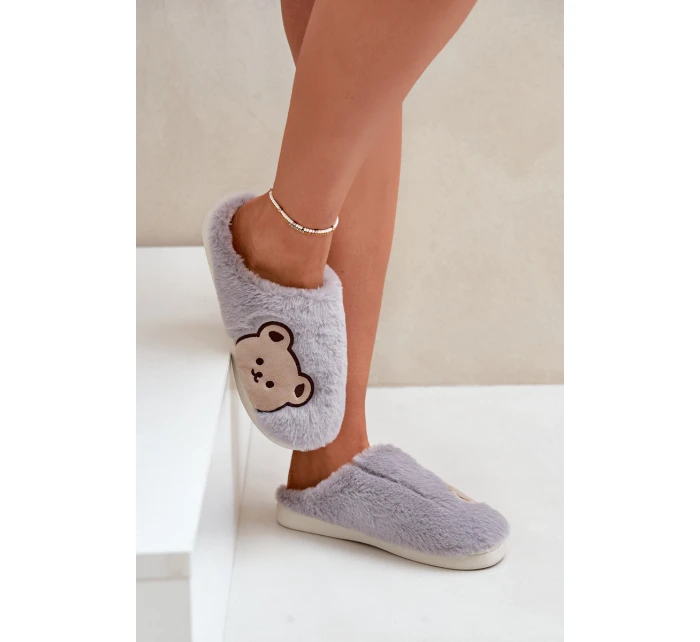 Dámské chlupaté pantofle s medvědem šedé Fiorinella Dámské chlupaté pantofle s medvědem šedé Fiorinella