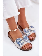 Dámské pantofle s mašlí na korkové platformě modré model 21687419 - Boto Dámské pantofle s mašlí na korkové platformě modré model 21687419 - Boto