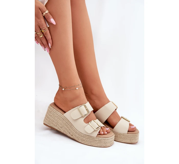 Dámské Klapky Na Klínu S Pletením A Přezkami Béžové Pasinea Dámské Klapky Na Klínu S Pletením A Přezkami Béžové Pasinea