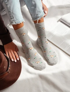 Dámské ponožky s model 21712977 a listy šedý melír - Milena