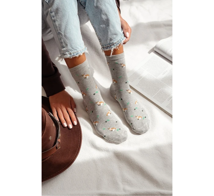 Dámské ponožky s model 21712977 a listy šedý melír - Milena