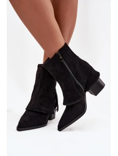 Dámské kotníkové boty na podpatku s  lemem Černé model 21714371 - Boto