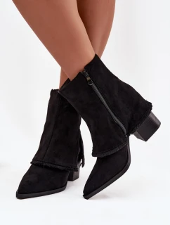 Dámské kotníkové boty na podpatku s  lemem Černé model 21714371 - Boto