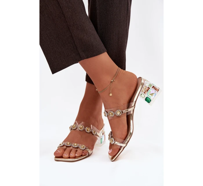 Dámské pantofle s krystaly D&A MR1037-02 Zlaté Dámské pantofle s krystaly D&A MR1037-02 Zlaté