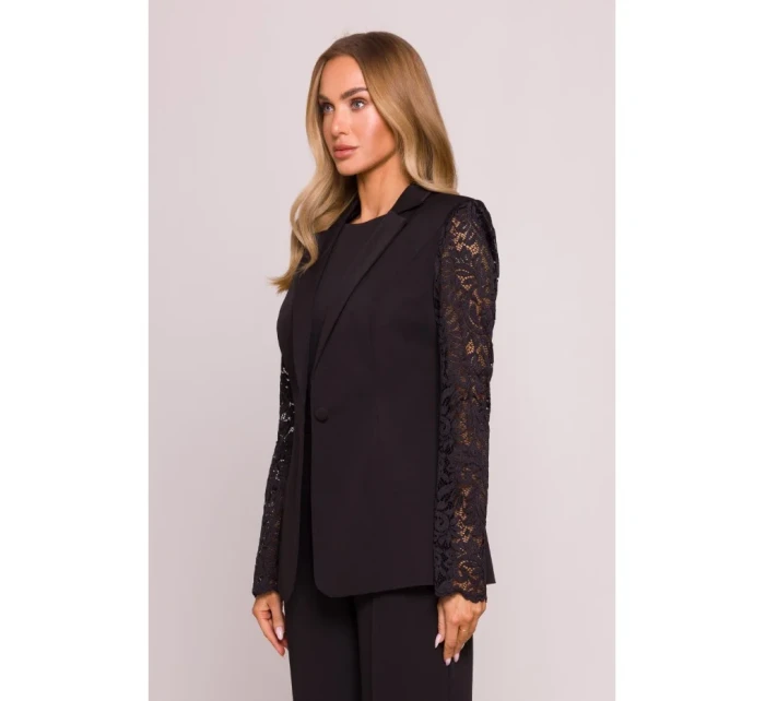 M865 Blejzr s krajkovými panely a jedním knoflíkem - černý M865 Blejzr s krajkovými panely a jedním knoflíkem - černý