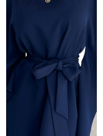 Dámské šaty s vázáním v pase Numoco SOFIA - tmavě modré