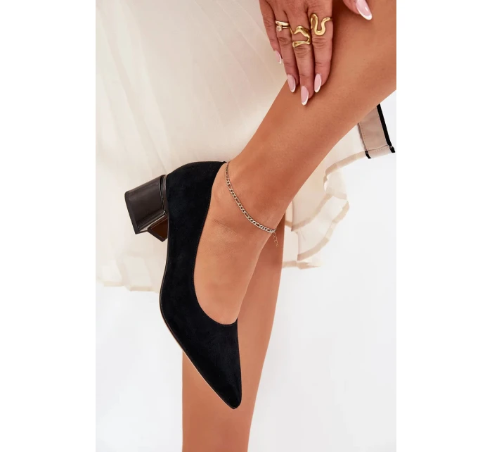 Dámské semišové lodičky s špičatou špičkou Vinceza – černé Dámské semišové lodičky s špičatou špičkou Vinceza – černé