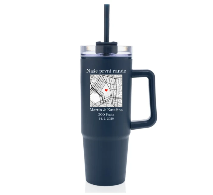 Personalizovaná termoska s průhledným víčkem s mapou