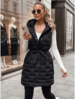 Kamizelka damska pikowana z kapturem i paskiem czarna model 22342246 - FashionStreet Kamizelka damska pikowana z kapturem i paskiem czarna model 22342246 - FashionStreet
