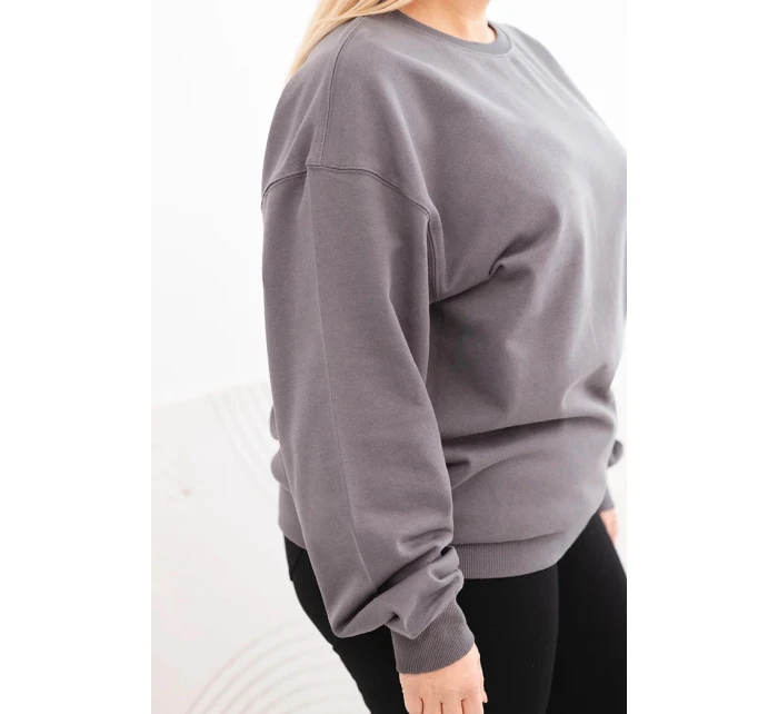 Dámská mikina s model 21723044 výstřihem Plus Size bavlněná basic grafitová - K-Fashion