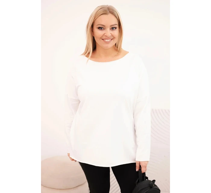 Dámská blůza Plus Size asymetrická s dlouhým rukávem bílá