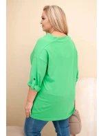 Dámská halenka Plus Size s bavlnou volného střihu s vodním výstřihem světle zelená