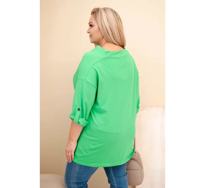 Dámská halenka Plus Size s bavlnou volného střihu s vodním výstřihem světle zelená