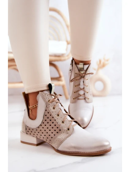 Kožené kozačky model 21576781 Světle béžová - Maciejka