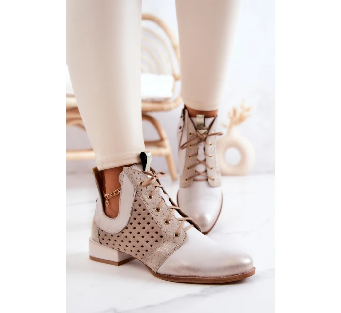 Kožené kozačky model 21576781 Světle béžová - Maciejka