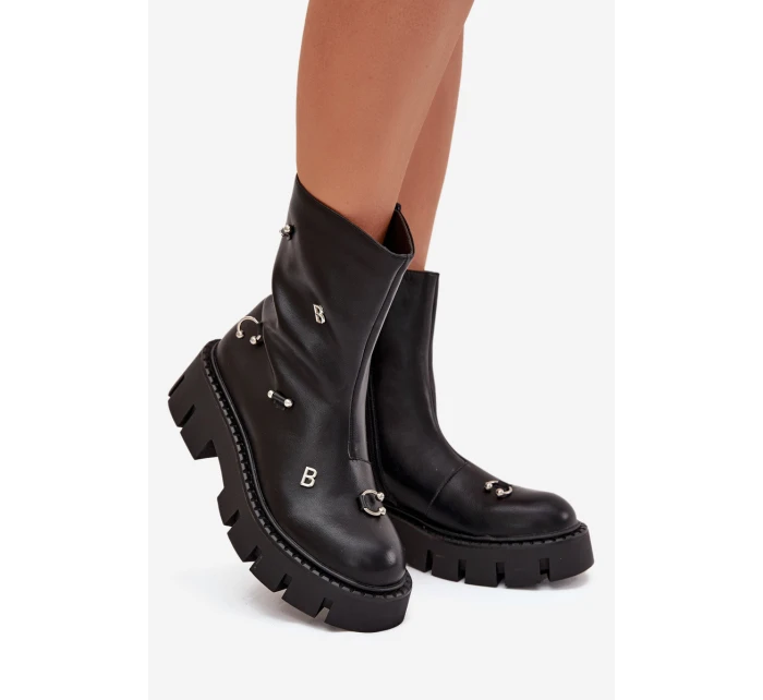 Zateplené dámské boty na zip s ozdobami černé model 21706565 - Boto Zateplené dámské boty na zip s ozdobami černé model 21706565 - Boto