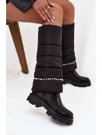 Dámské zateplené kozačky s korálky Černé Irvette