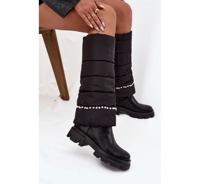Dámské zateplené kozačky s korálky Černé Irvette