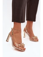 Průhledné sandály na podpatku s ozdobami D&A MR52-232 zlaté
