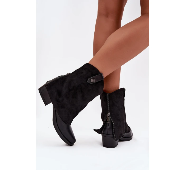 Dámské zateplené kotníkové botky kovbojky na sloupku – černé Sylvette