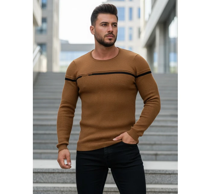 Pánský svetr přes hlavu ve velbloudí barvě FashionStreet WX1625