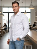 Pánská bílá vzorovaná košile slim fit FashionStreet DX2699 Pánská bílá vzorovaná košile slim fit FashionStreet DX2699