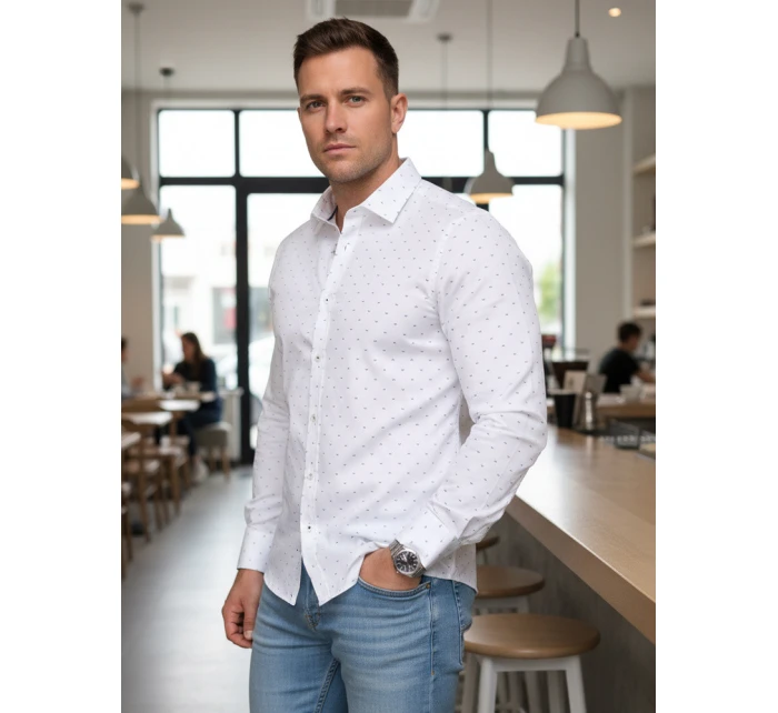 Pánská bílá vzorovaná košile slim fit FashionStreet DX2699 Pánská bílá vzorovaná košile slim fit FashionStreet DX2699