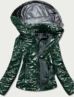 Lesklá dámská bunda v lahvově zelené barvě (BR9756-10)