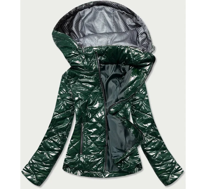 Lesklá dámská bunda v lahvově zelené barvě model 15826810 - S'WEST