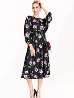 Květinové kimono šaty s kulatým výstřihem Ann Gissy černá/růžová (XY202116)