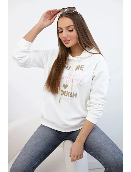 Bavlněná mikina s kapucí ecru