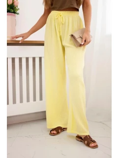 Mušelínové kalhoty se širokou nohavicí  žlutý